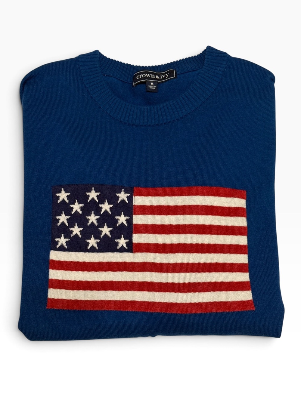 NWOT! Crown & Ivy Men’s American Flag Sweater Blue Red White Size M